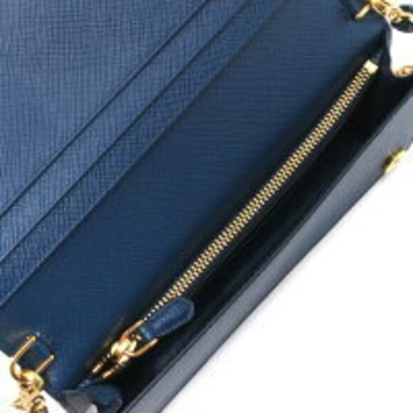 Prada Shoulder Bag Clutch Chain Wallet Saffiano Brietta Blue - Picture 4 of 5